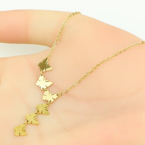 Yellow Gold Butterfly Pendant Necklace in Adjustable Chain Length, XPNL0357 - Picture 1 of 13